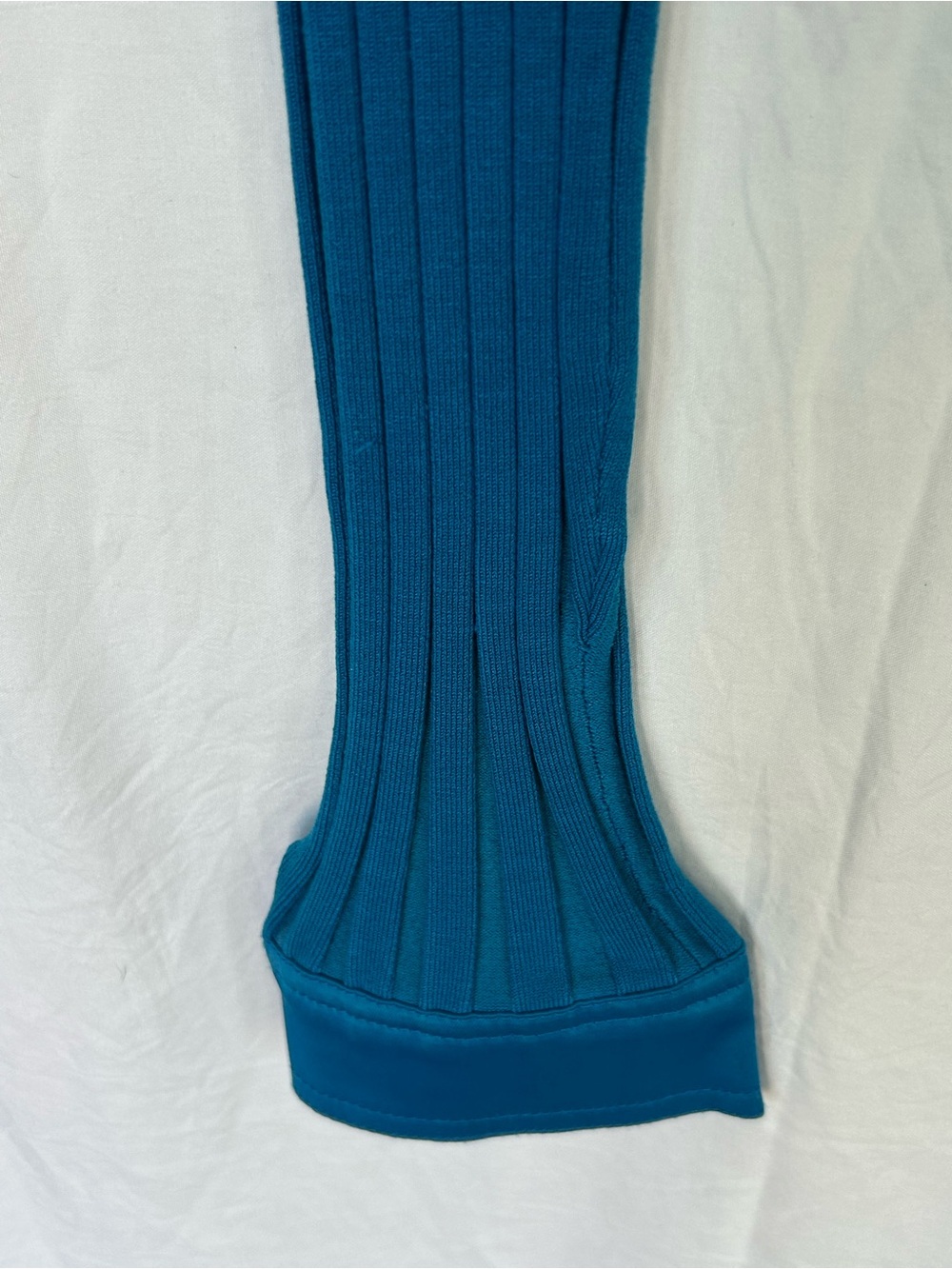 Vintage Caché Y2K Blue Silk-Blend Ribbed Zip-Up Collared Long Sleeve Top Size L - Picture 9 of 11